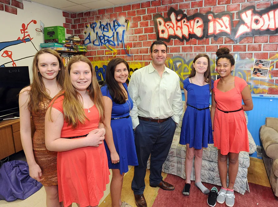 Girls at a dress giveaway